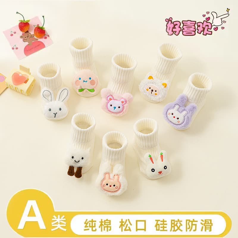 Spring/Autumn Combed Cotton Baby Socks 0-6-12 Months Newborn Infant Non-Slip Floor Socks 1-3 Cartoon Mid-Calf Character