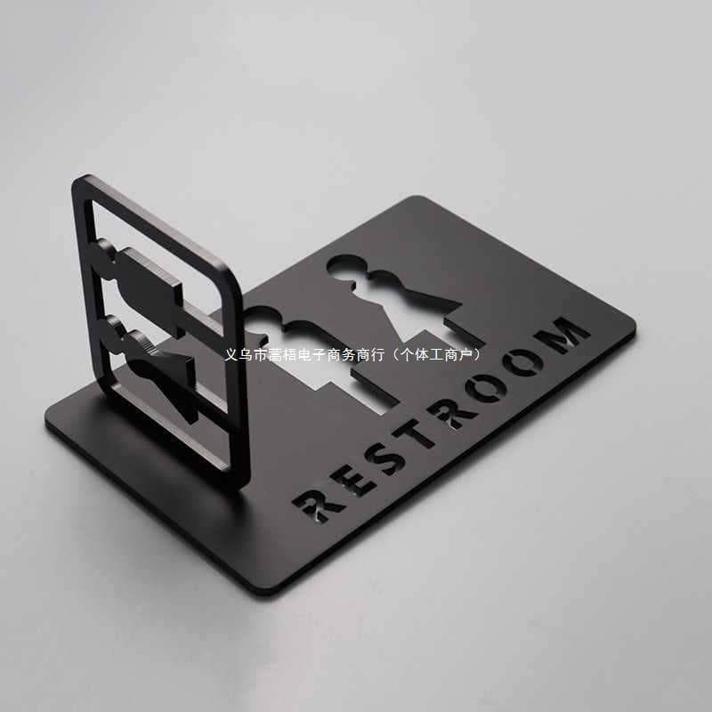 Hollowed-out restroom door signs, personalized toilet indicators, creative unisex bathroom markers, customizable acrylic wholesale.