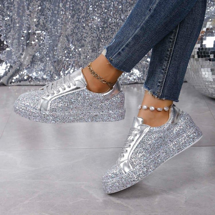 Cross-border Large Size Glitter Casual Flats for Women 2024 Spring/Autumn Hit Rhinestone Flat Sole Skate Shoes for Women