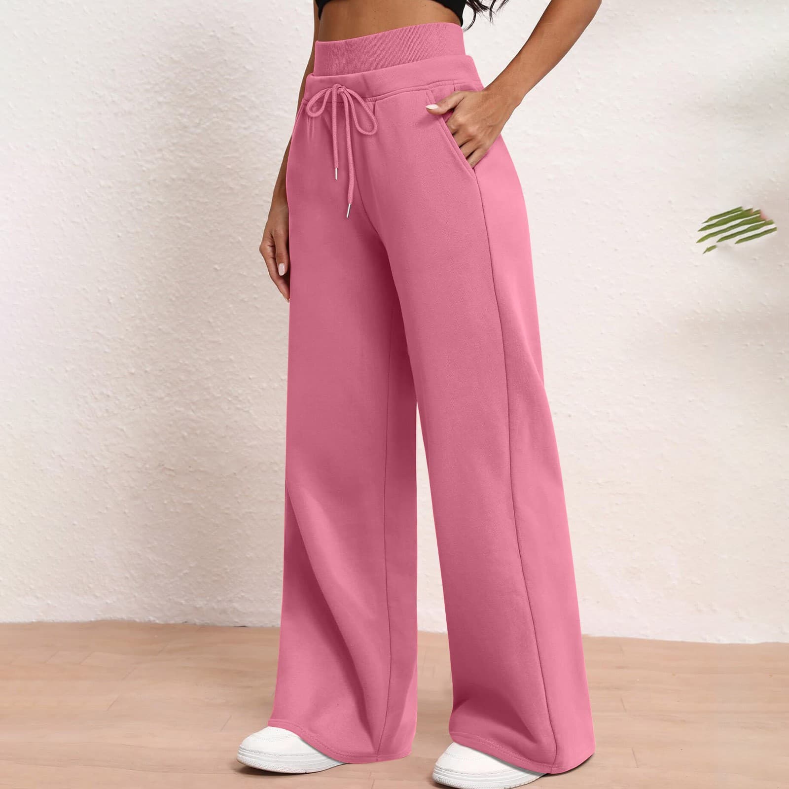 Wide-leg Ribbed High-waist Sports Long Pants Loose Slimming Draping Trendy Sports Pants Outdoor Running Sweatpants Tube Pants