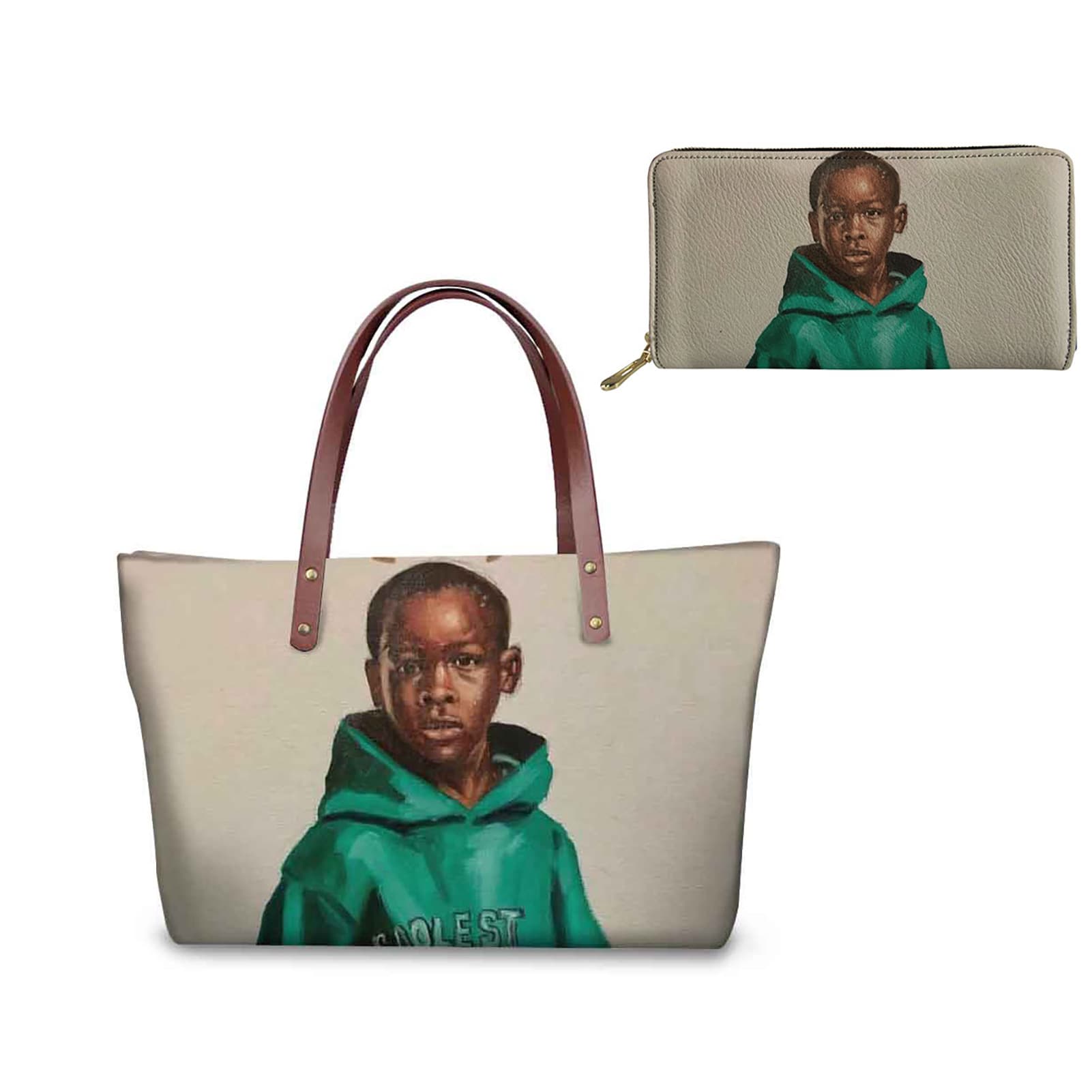 New African boy cute cartoon soccer ball medium wallet large crossbody bag shoulder bag custom diving fabric bag