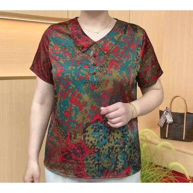 Summer Lightweight Short Sleeve T-Shirt for Middle-aged and Elderly Women, Baby Collar, Plus Size, Loose Fit, Fashionable and Versatile Top Set