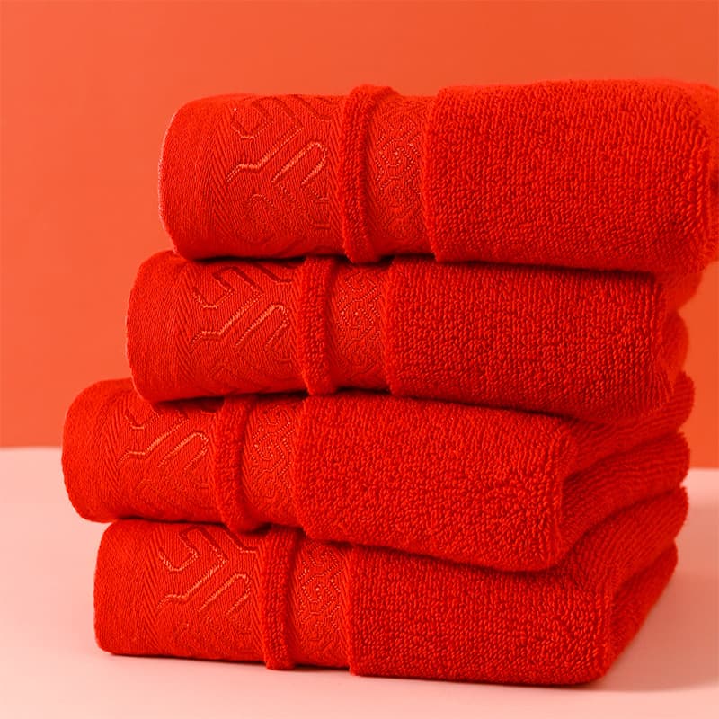 Red towels, lint-free pure cotton, absorbent for happy events, wedding return gifts, manufacturer wholesale wedding supplies, favor face towels