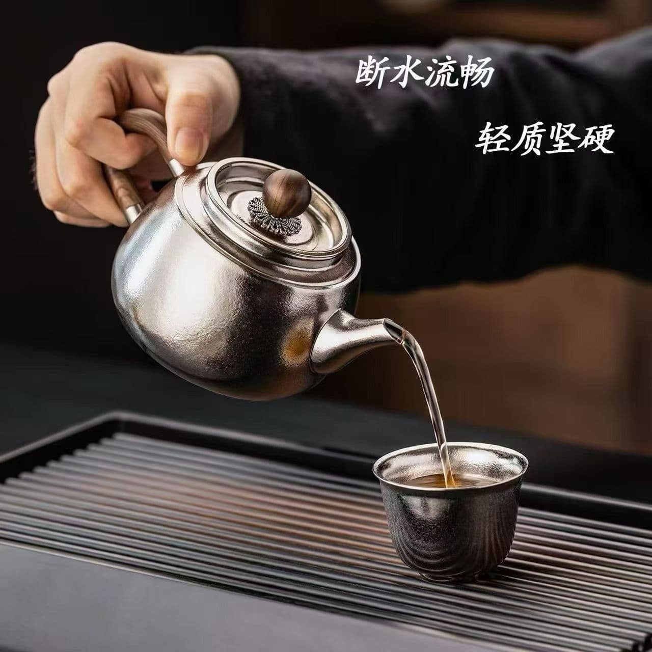 Titanium teapot pure titanium beam kettle boiling kettle teapot tea household outdoor high-end electric ceramic stove heating titanium tea cup set