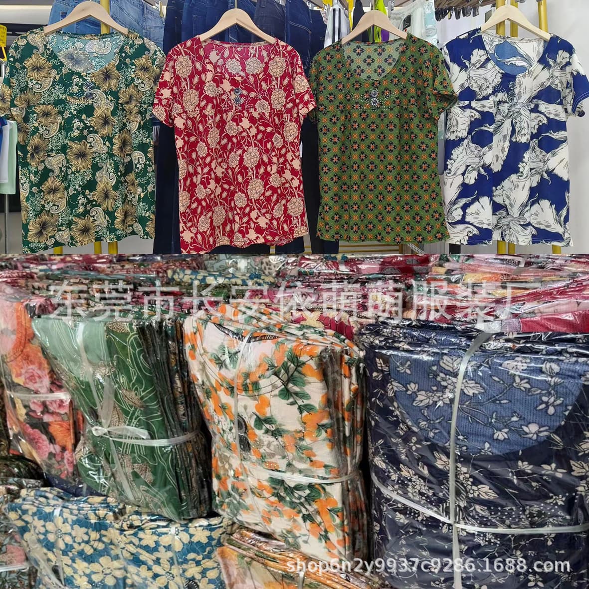 Plus-size breathable floral blouse for middle-aged and elderly women, affordable, comfortable, and stylish blouse sold at market for 5 yuan