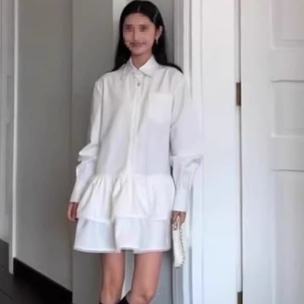 Spring Autumn White Shirt Dress Button Pocket Polo Collar Dress for Women Office Casual Loose Short Layered Cake Dress