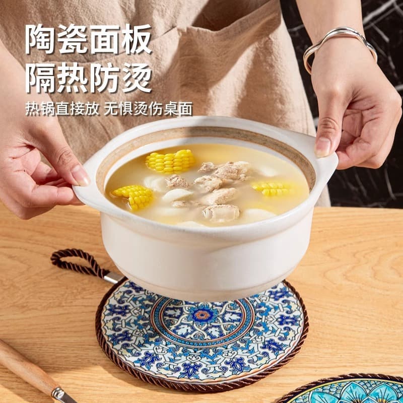 【Bestselling Vintage Coaster】High-Temperature Resistant Ceramic Cork Coaster, Heat-Insulating Kitchen Table Mat, Hot Pot and Bowl Protector