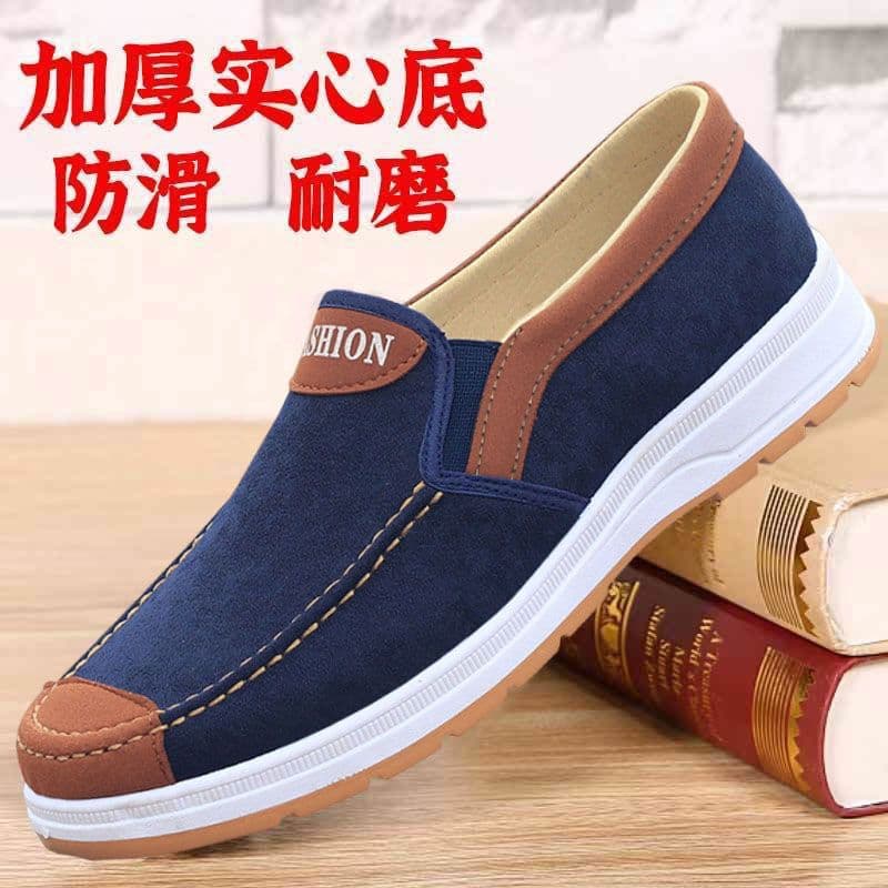 2025 New Style Old Beijing Cloth Shoes Men's Cowhide Sole Work Shoes Casual Slip-on Breathable Canvas Shoes
