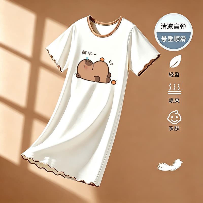 Boys' Modal One-Piece Nightgown, Summer Cartoon Short Sleeve, Soft Breathable Thin Sleepwear, Children's Air Conditioning Home Clothes