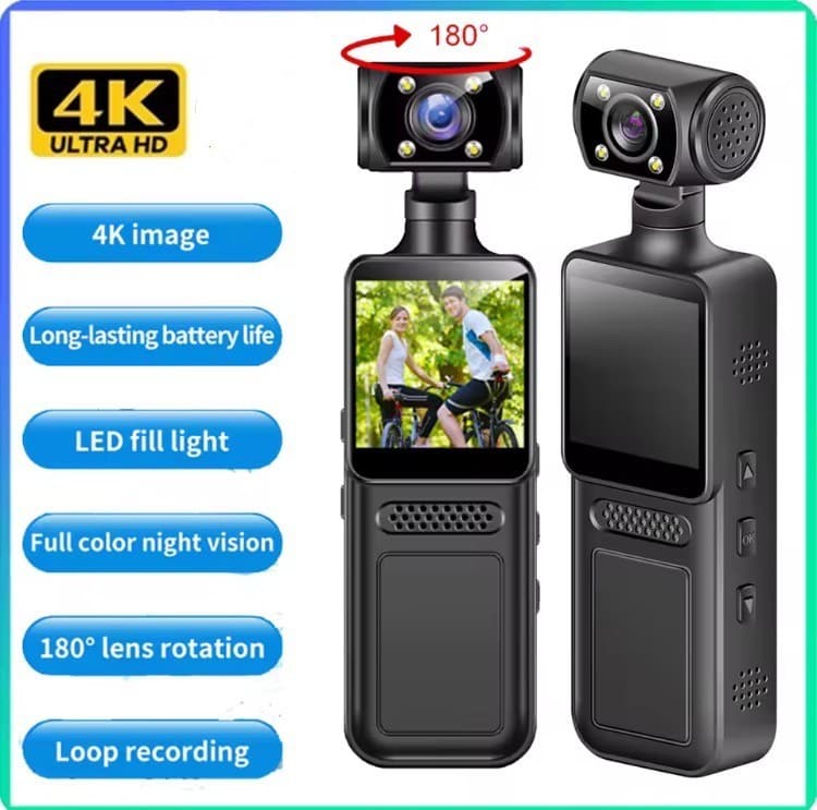 Cross-border Best-selling 4K Handheld Camera Body Camera, 180-degree Rotating Outdoor Cycling Dash Cam