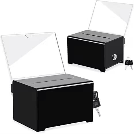 Custom Acrylic Transparent and Black Dustproof Storage Suggestion Box Charity Donation Box with Advertising Back Panel