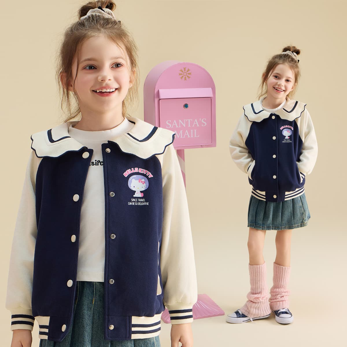 Girls Autumn Jacket 2025 New Style 3-12 Years Old Little Girls Big Navy Lapel Sports and Casual Style Big Children's Clothing