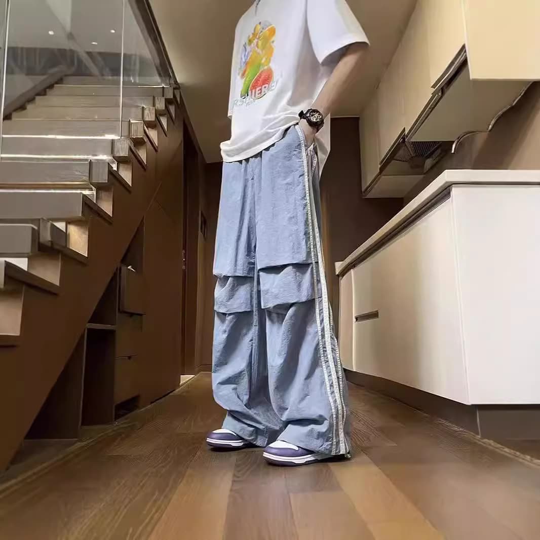 Casual Style American Fashion Thin Quick Dry Parachute Pants For Men Spring Autumn Season Sporty Wide Leg Work Trousers