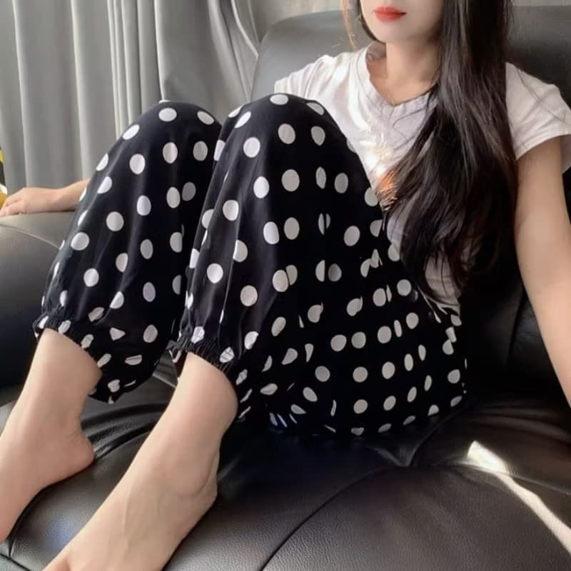 Cotton Silk Summer Women's Thin Lantern Pants Adult Mosquito Pants Beach Pants Casual Loose Elastic Cuff Sleep Pants