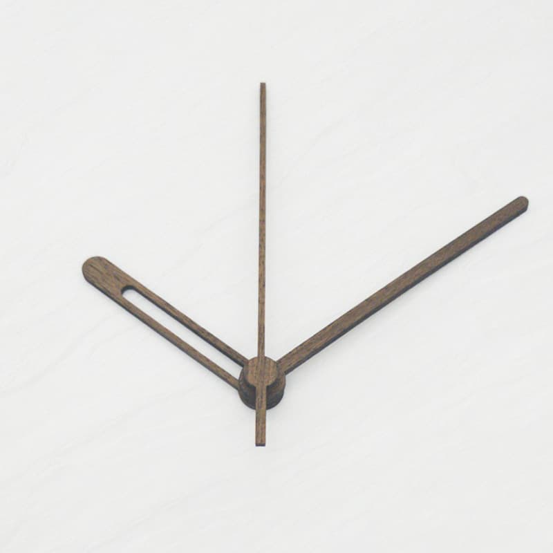 Simple solid wood clock hands with black walnut wood pointers, DIY hour, minute, and second hands, quartz clock with brass sleeve, clock movement.