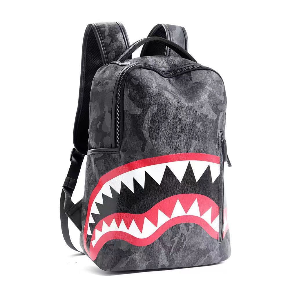 Cross-border Men's Backpack Travel Bag Fashion Plaid Backpack Student Schoolbag Large Capacity Street Trend Shark Bag