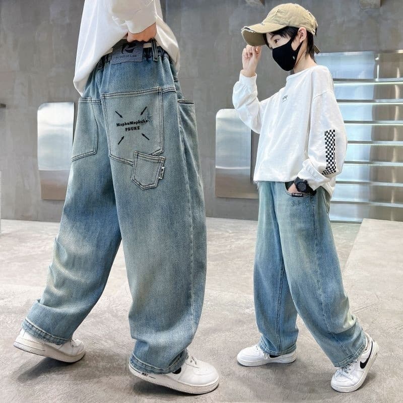 Boys' Spring and Autumn Jeans New Long Pants Korean Style Trendy Harem Pants Cool Medium and Large Boys Dad Pants