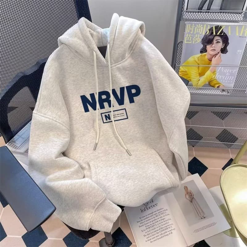 Autumn Winter Men's Korean Fashion Printed Letter Hoodie, Cool Trendy American Style Fleece Light Gray Sweatshirt