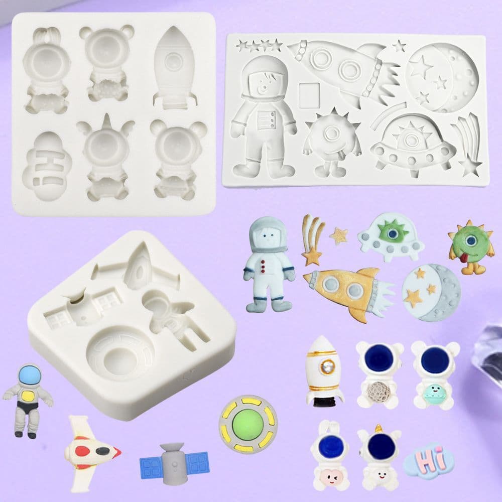 Space Series Astronaut Fondant Silicone Mold Astronaut Rocket Chocolate Cake Decoration Baking Mold