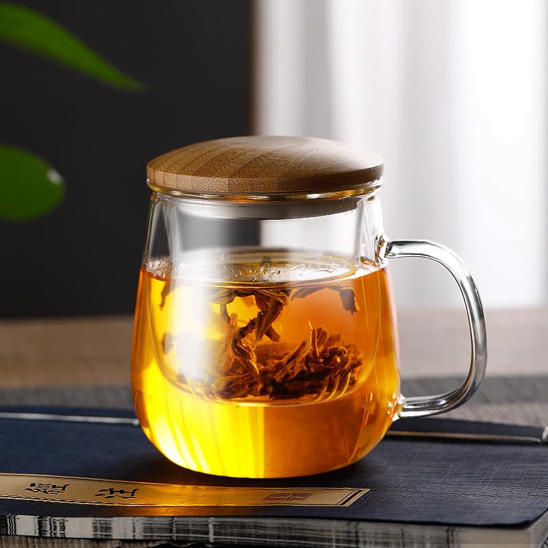 Heat-Resistant Tea-Water Separation Cup, Thickened Glass Cup, Three-Piece Set, Household Tea Cup, Personal Use Cup