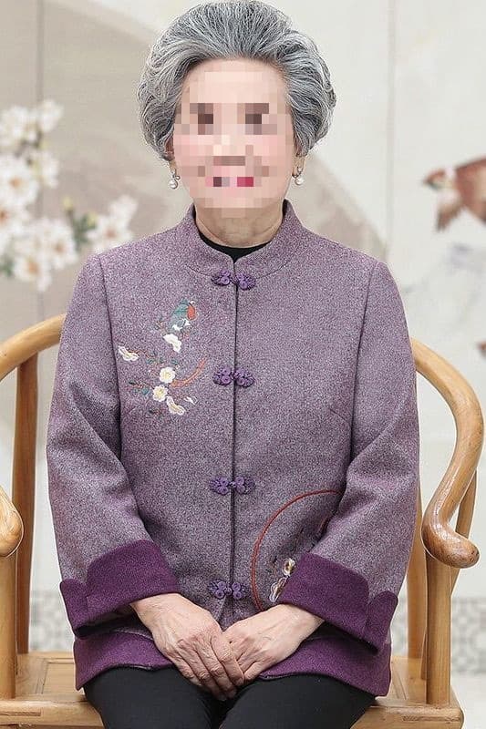 Grandma's Spring and Autumn Tang Suit Jacket, Elderly Women's Winter Wedding Set, Older Mother's Top, Woolen