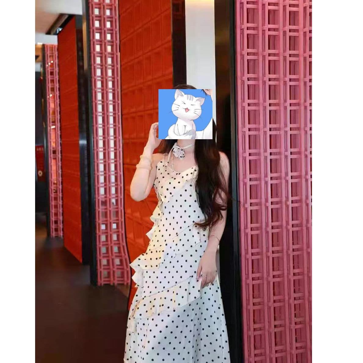 French polka dot suspender dress for women 2025 spring and summer new style waist slimming pure desire ruffled slimming long skirt