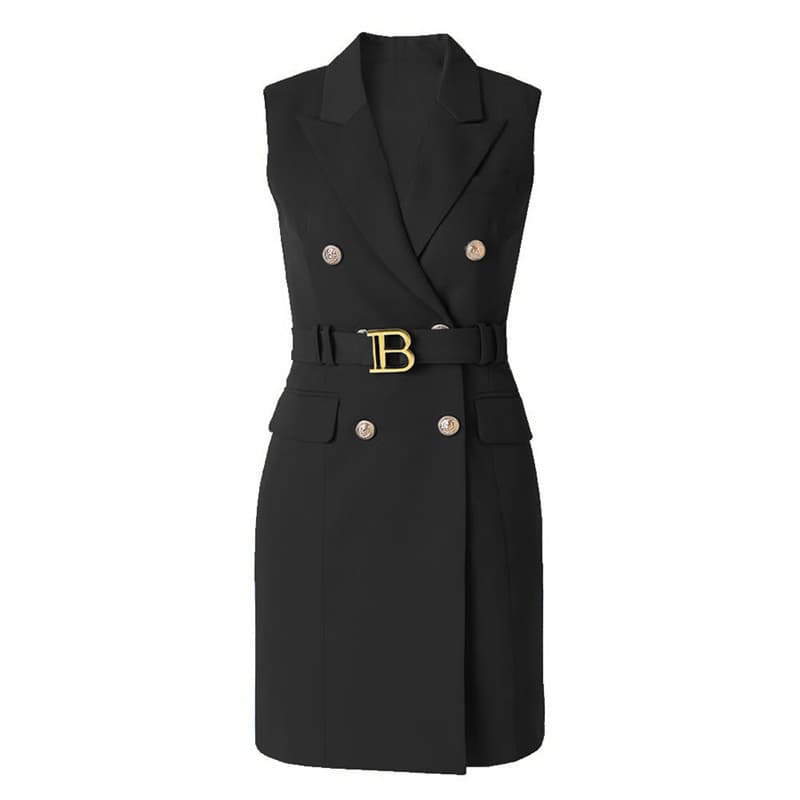 2026 Autumn Light Luxury Sleeveless Red Belt Vest Suit Dress Slim Fit Versatile Office Lady Dress