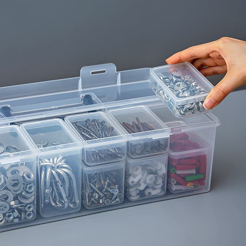 Multi-compartment Parts Box Screw Storage Case, Plastic Transparent Sorting Grid Tool for Electronic Components, Modular Sample Box