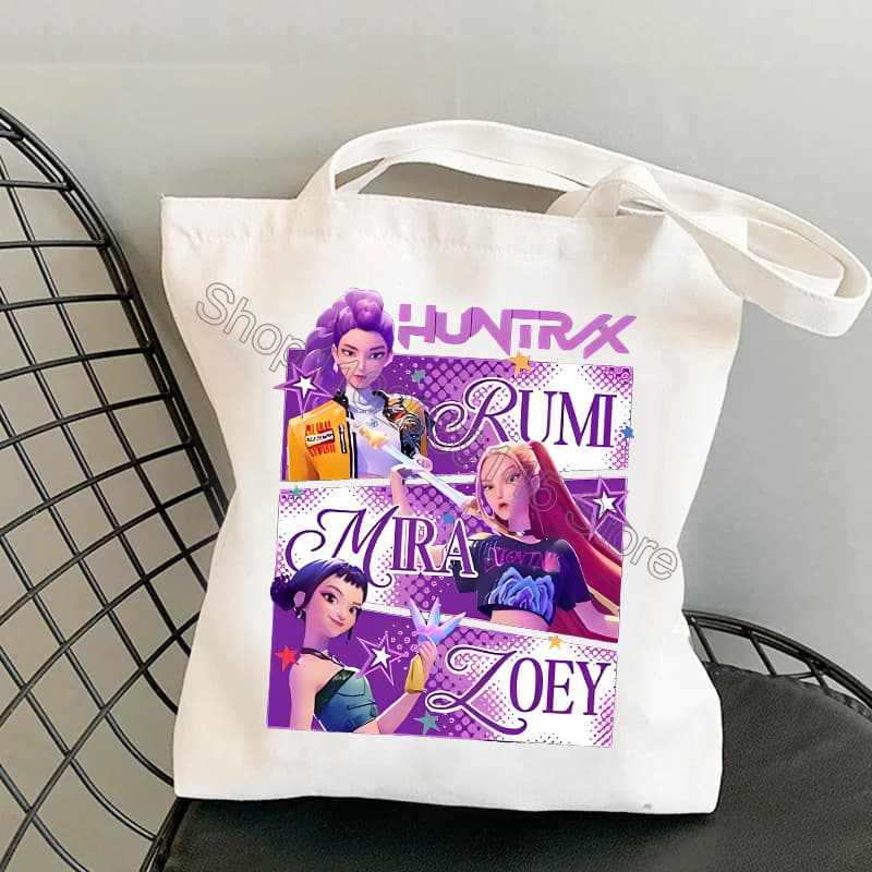 K Pop Demon Hunters Print Canvas Bag Shoulder Bag Foldable Tote Shopping Bag Cross-border Export