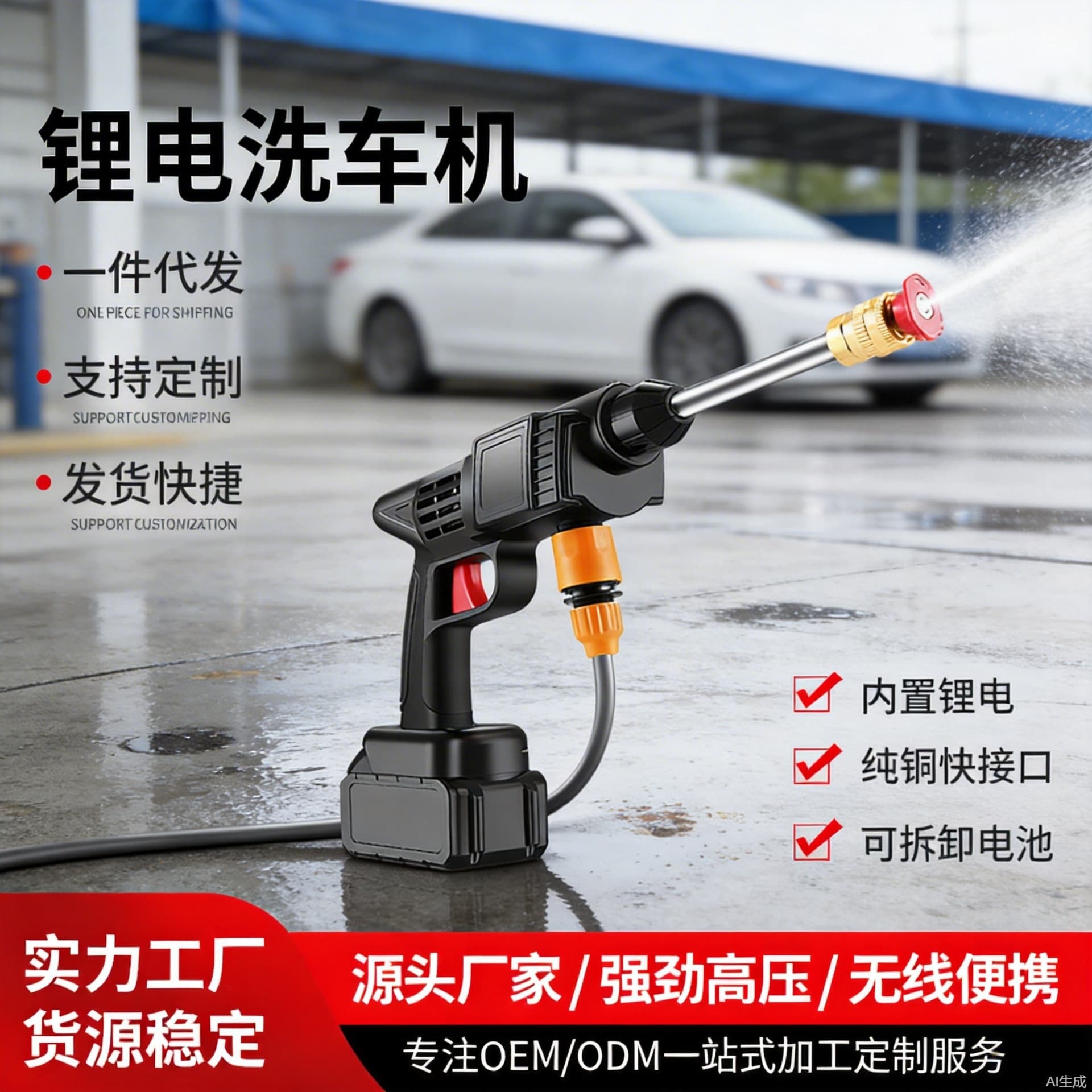 Wholesale wireless high pressure car washing machine portable car washing watering flowers garden cleaning rechargeable lithium battery electric