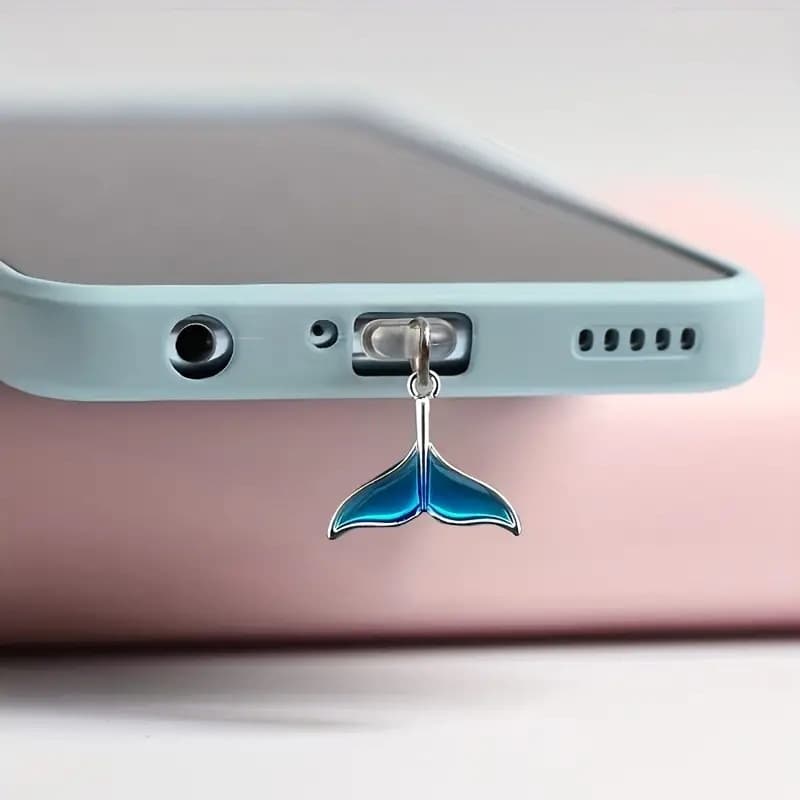 Apple Type-C Phone Dust Plug Blue Fishtail Fashionable Alloy Pendant Dust Plug Charging Port Cover
