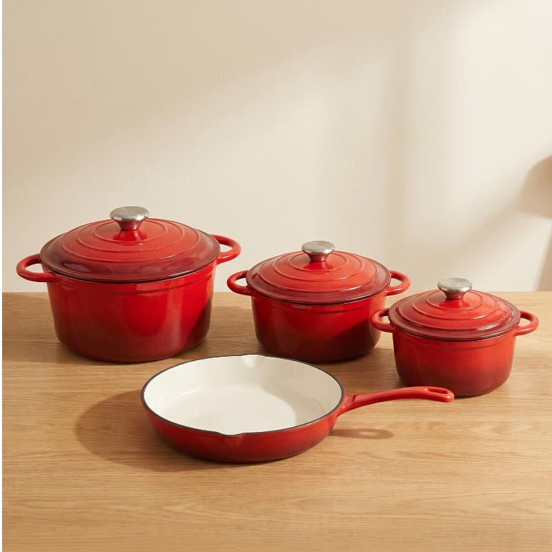 Cross-border foreign trade enamel pot four-piece set frying pan non-stick pot stew pot frying pan multi-functional enamel cast iron pot set
