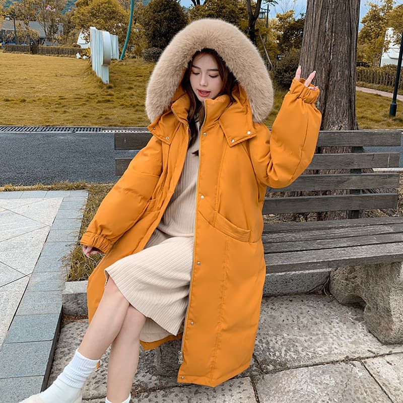 2025 New Arrival Korean Style Extra Large for Up to 200 Jin Extra Large Women's Clothing Fox Fur Trim Long Thickened Down Jacket 204
