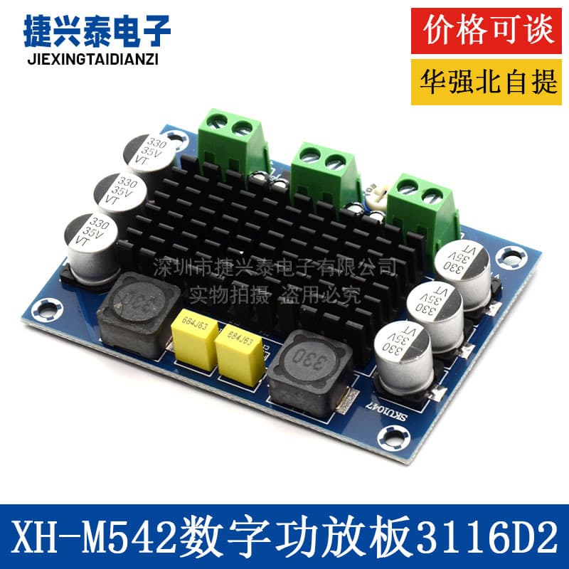XH-M542 Mono 100W Digital Amplifier Board TPA3116D2 Digital Audio Amplifier Board 12-26V
