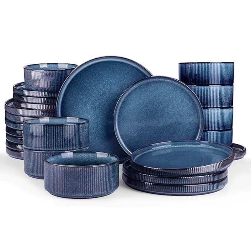 European Vintage Embossed Ceramic Dinnerware Set 6-Person 8-Person Set Dinner Plates Flat Plates Serving Plates Soup Bowls Dishes 24-Piece Set