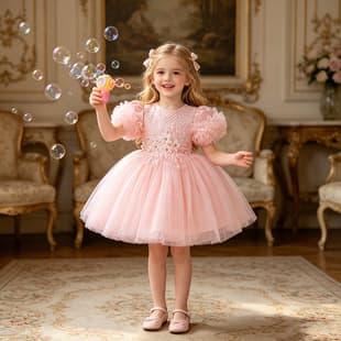 Foreign Trade Puff Sleeve Flower Dress Girls Dress Children's Wedding Tutu Princess Gown Banquet Performance Wear Kids Dress