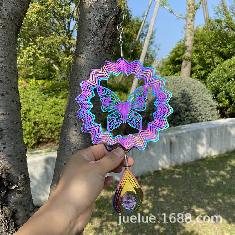 15cm Wind Spinner Outdoor Stainless Steel Colorful Hummingbird Wind Spinner 3D Wind Chime Set