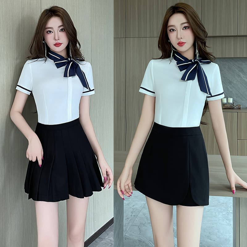 2024 Sexy Work Uniform Pleated Skirt Shirt Set for Female Foot Bath Center and Foot Massage Technicians 1005