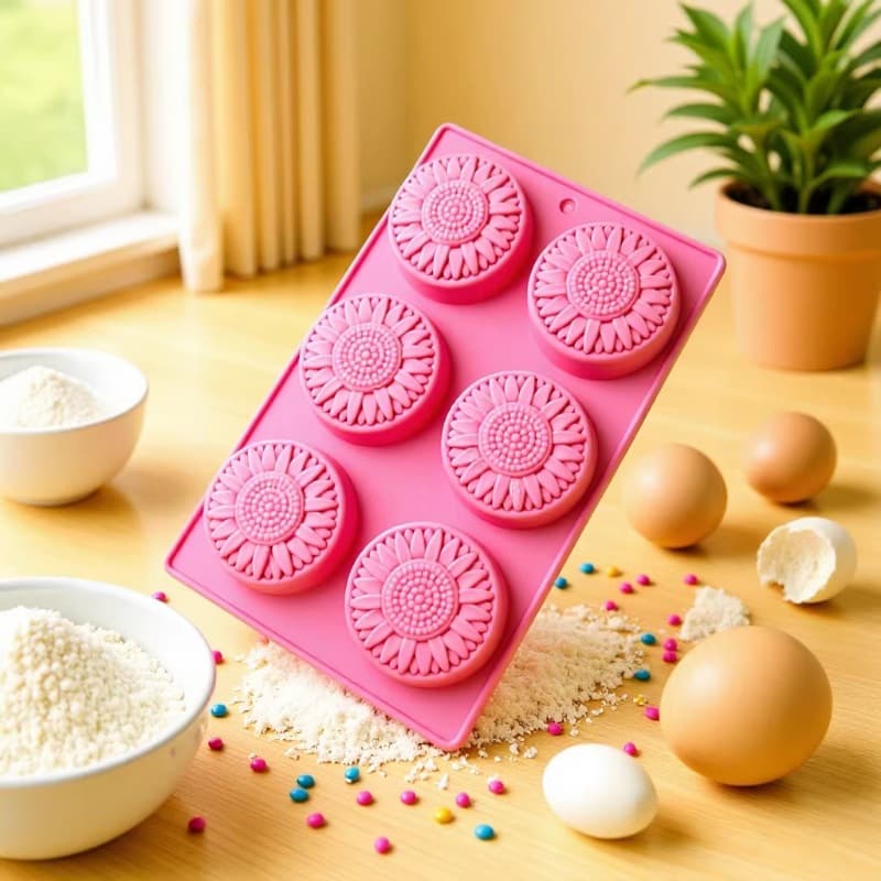 6-Hole Sunflower Silicone Cake Mold, Baking Dessert Mold, Soap Making Craft Mold