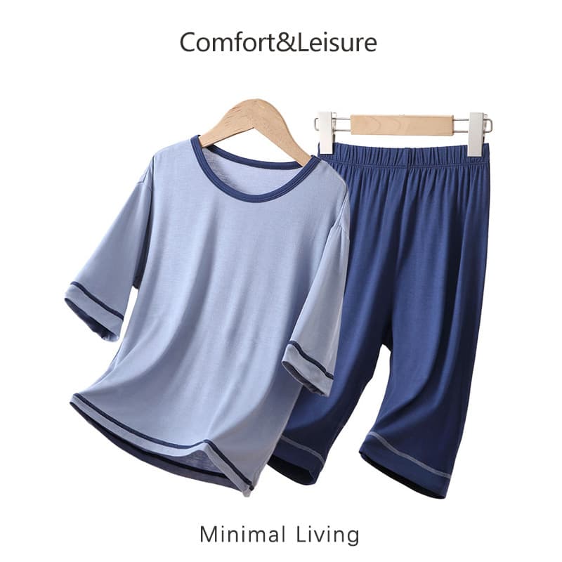 Children's Summer Pajamas Air Conditioning Suit Thin Short Sleeve Ice Silk Modal Set for Boys and Girls, Middle and Older Kids Homewear