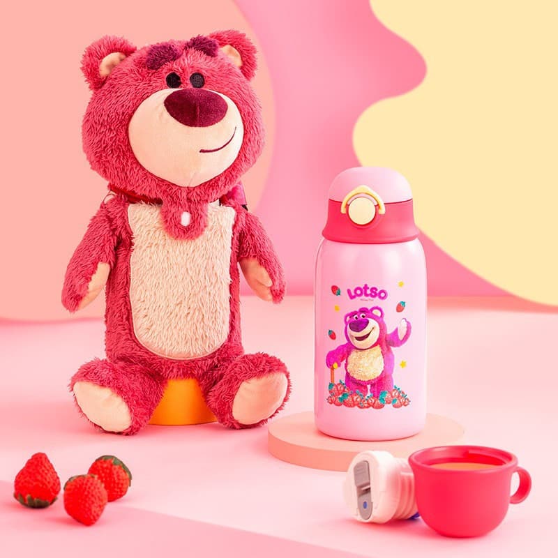 Disney Kids Insulated Water Bottle with Plush Toy, Straw, Gift Box Set, Anti-Drop Design for Elementary School and Kindergarten Children