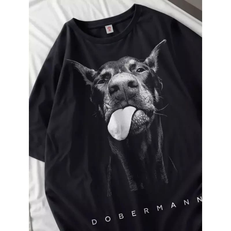 Ouma Cross-Border Pure Cotton Doberman T-Shirts Women Dog Prints Cotton Tops S