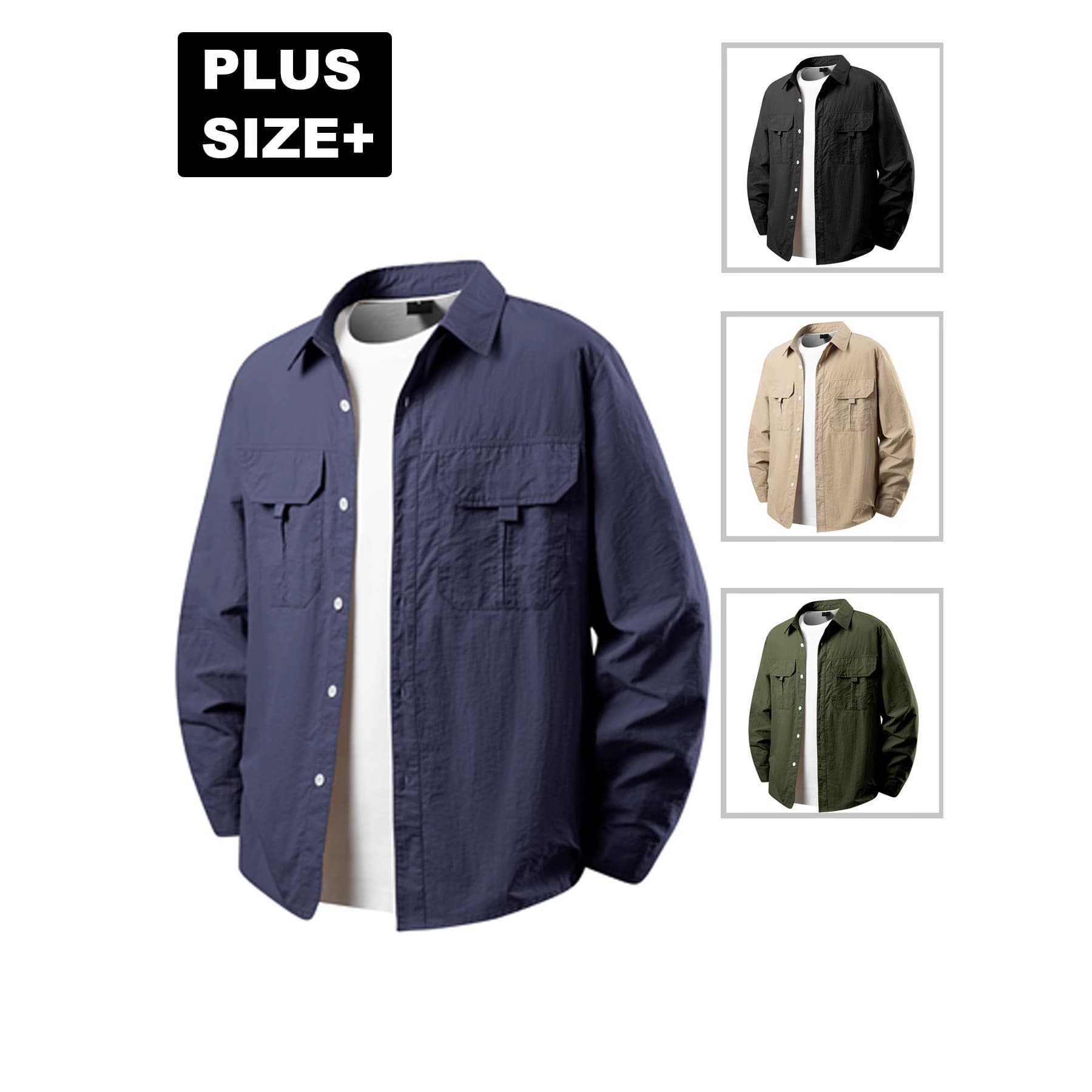 Plus Size Men's Casual Shirt, 100% Nylon, Versatile, Stylish, Loose Fit, Long Sleeve, American Style Workwear Shirt, Cross-Border Hot Selling Item