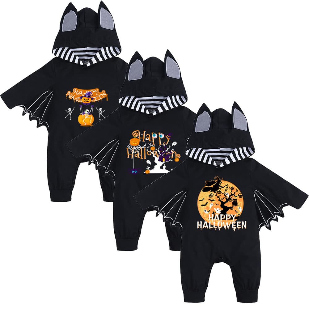 Halloween Baby Autumn Long-Sleeve Bat Costume Romper for Boys and Girls, Drop Shipping