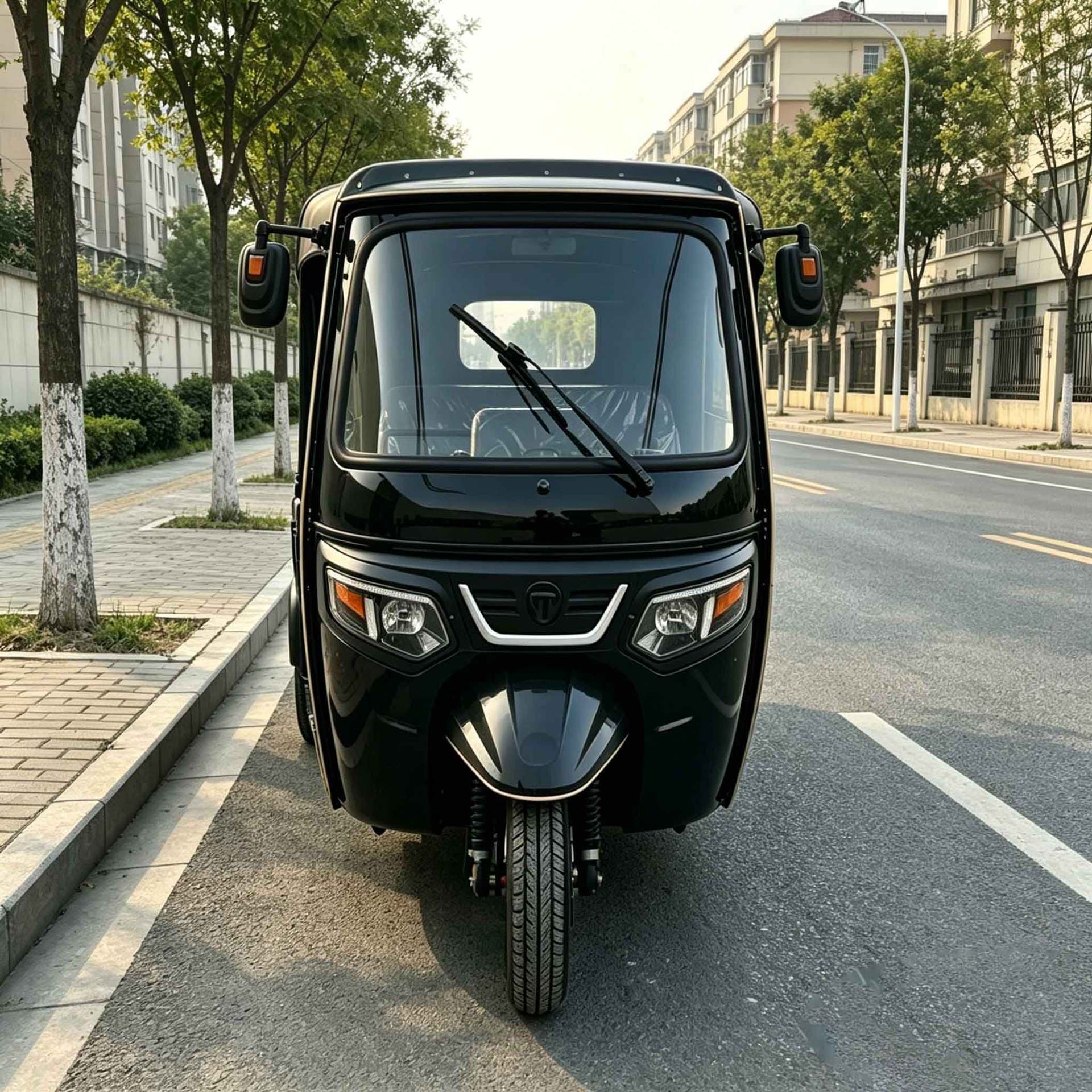 New Black Fully Enclosed Passenger Fuel Tuk-Tuk Hot Selling in African Market Durable Large Space Three-Wheeled Motorcycle