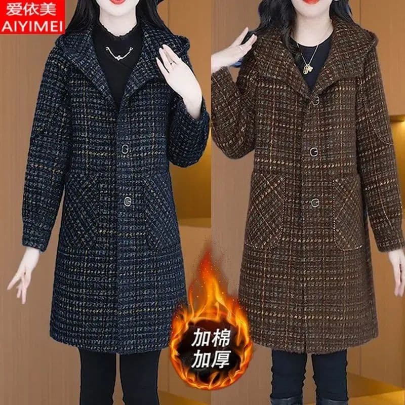 New autumn and winter fashionable age-reducing high-end sense woolen coat for women, versatile slimming mid-length cotton and thickened coat