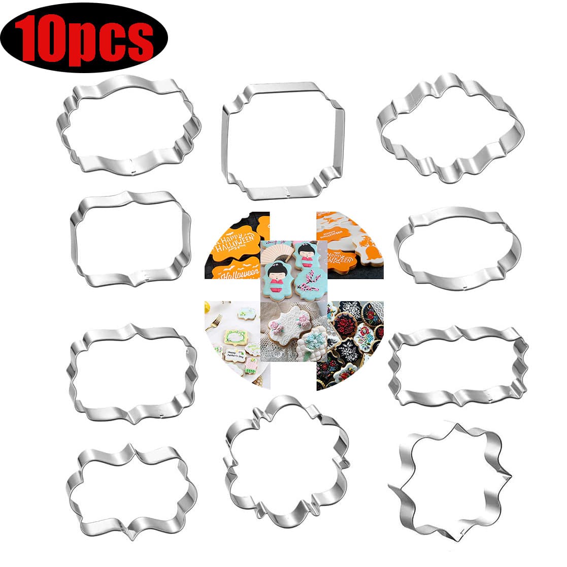 Stainless Steel Biscuit Mold European-Style Mirror Frame Blessing Border Set 10-Piece Sugar DIY Mold Amazon Supply