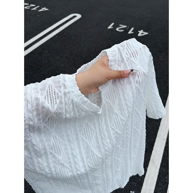 Old money style hollow mesh V-neck T-shirt for men, versatile summer breathable short-sleeved trendy brand handsome half-sleeved top