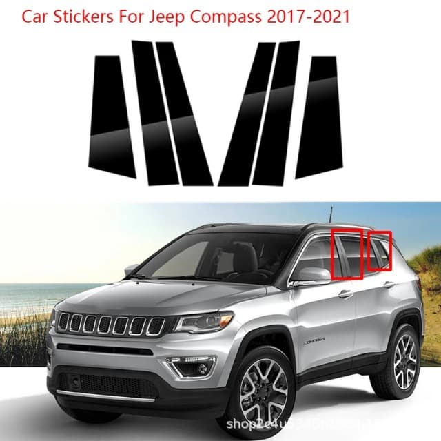 Window trim sticker for Cherokee Grand Cherokee Renegade Compass Commander, gloss black center pillar