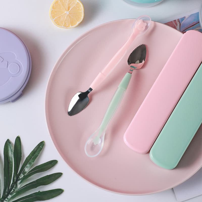 304 Stainless Steel Double-Ended Silicone Scraping Spoon for Baby Food, Apple Puree Scraper